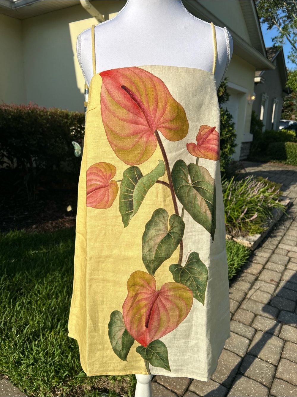 NWT🌷FARM Rio Golden Yellow Anthurium Square Neck Mini Dress